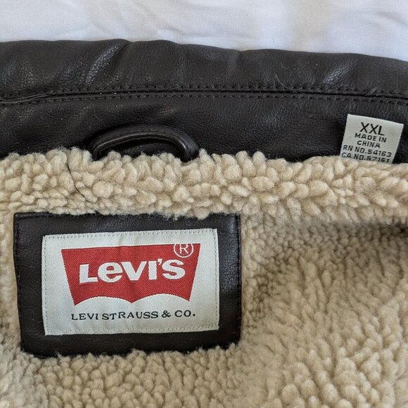 Levi's Men's Faux Leather Sherpa Lined Jacket XXL Dark Brown - Picture 9 of 11